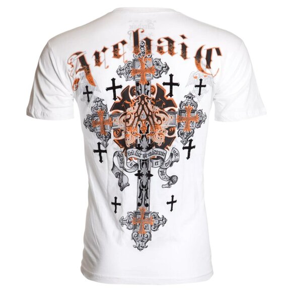 ARCHAIC by AFFLICTION White GODFREY Cross Short Sleeve Slim Fit Y2K T-shirt NWT - Picture 1 of 8